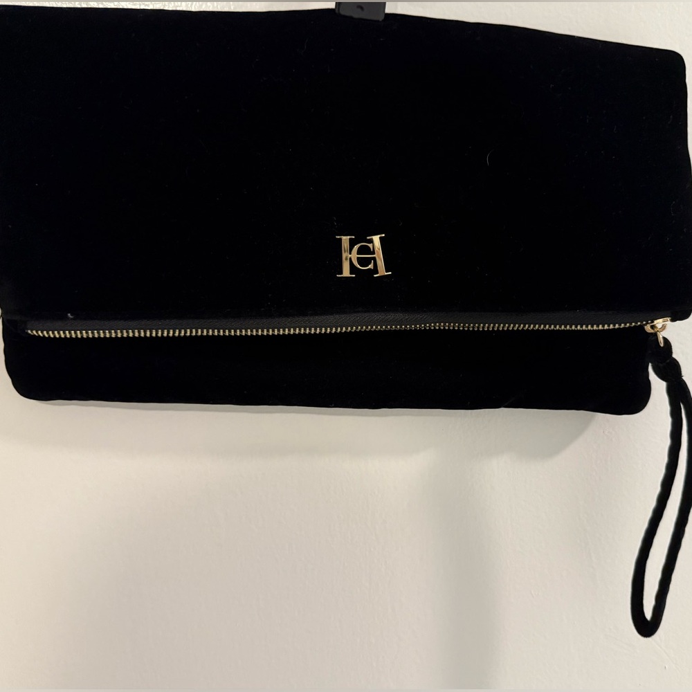 Carolina Herrera Black Clutch with Gold Detail